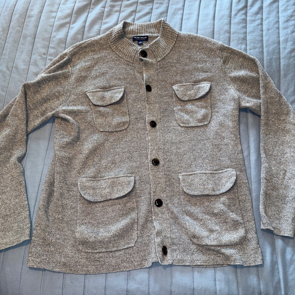 Peter Millar Sweater Mens Large Gray Crown Crafted Cardigan Linen Merino Wool